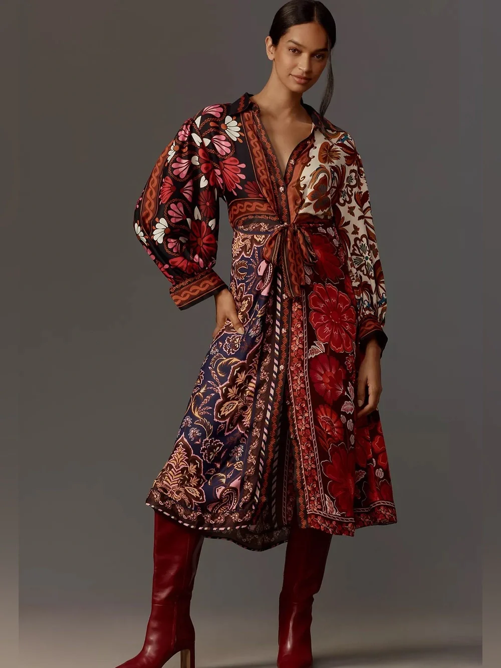 NWOT FARM Rio Miranda Mix Print Midi Dress - Picture 2 of 14